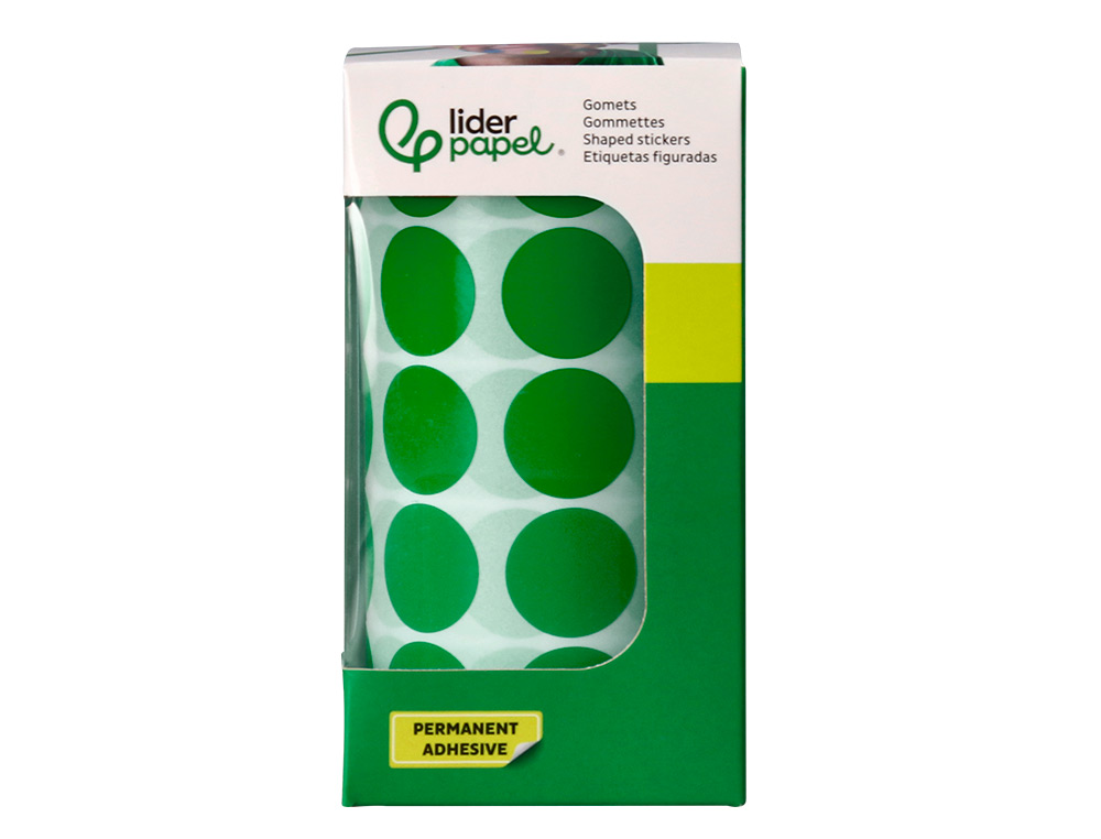 ETIQUETAS ESCOLAR LIDERPAPEL AUTOADESIVAS CIRCULOS 20 MM VERDE ROLO DE 2000 UNIDADES EM CAIXA DE CARTAO