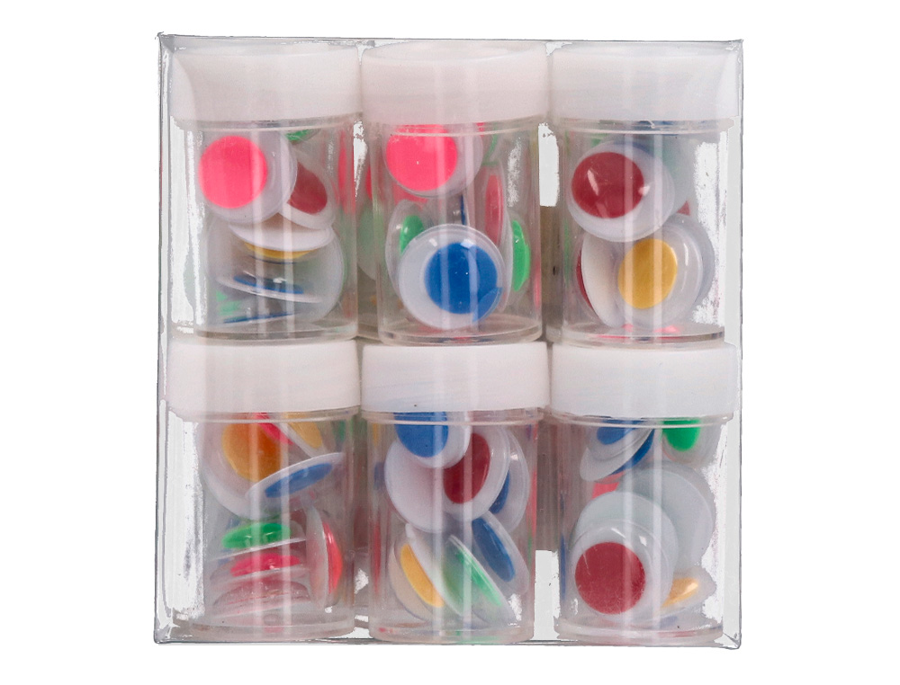 OLHO ADESIVO LIDERPAPEL 18 MM BRANCO COM PUPILA DE CORES SORTIDAS PACK DE 108 UNIDADES