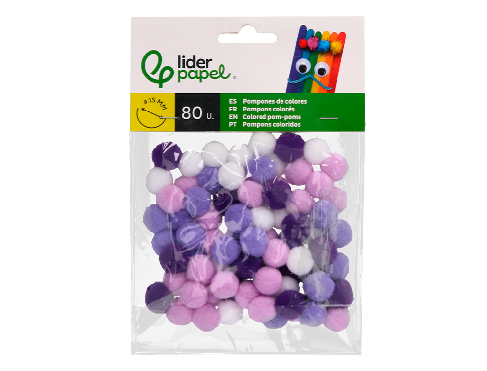 POMPONS DE CORES LIDERPAPEL 1,5 CM TONALIDADES VIOLETA BOLSA COM 80 UNIDADES