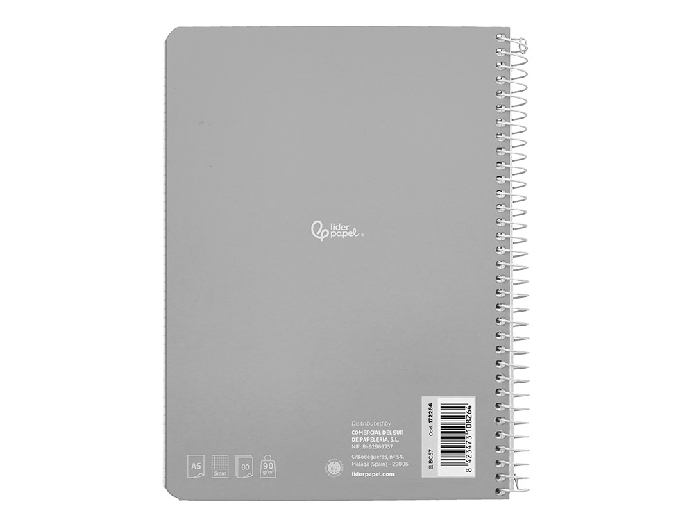 CADERNO ESPIRAL LIDERPAPEL DIN A5 WITTY CAPA DURA 80 F 90 GR QUADRICULA 5MM COM MARGEM CORES SORTIDAS