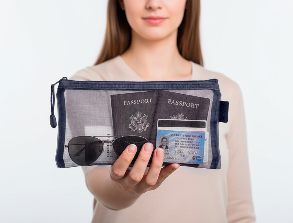 BOLSA COM FECHO DE CORRER LIDERPAPEL POLIESTER TRANSPIRAVEL MULTIUSOS TICKET 230X115 MM AZUL MARINHO