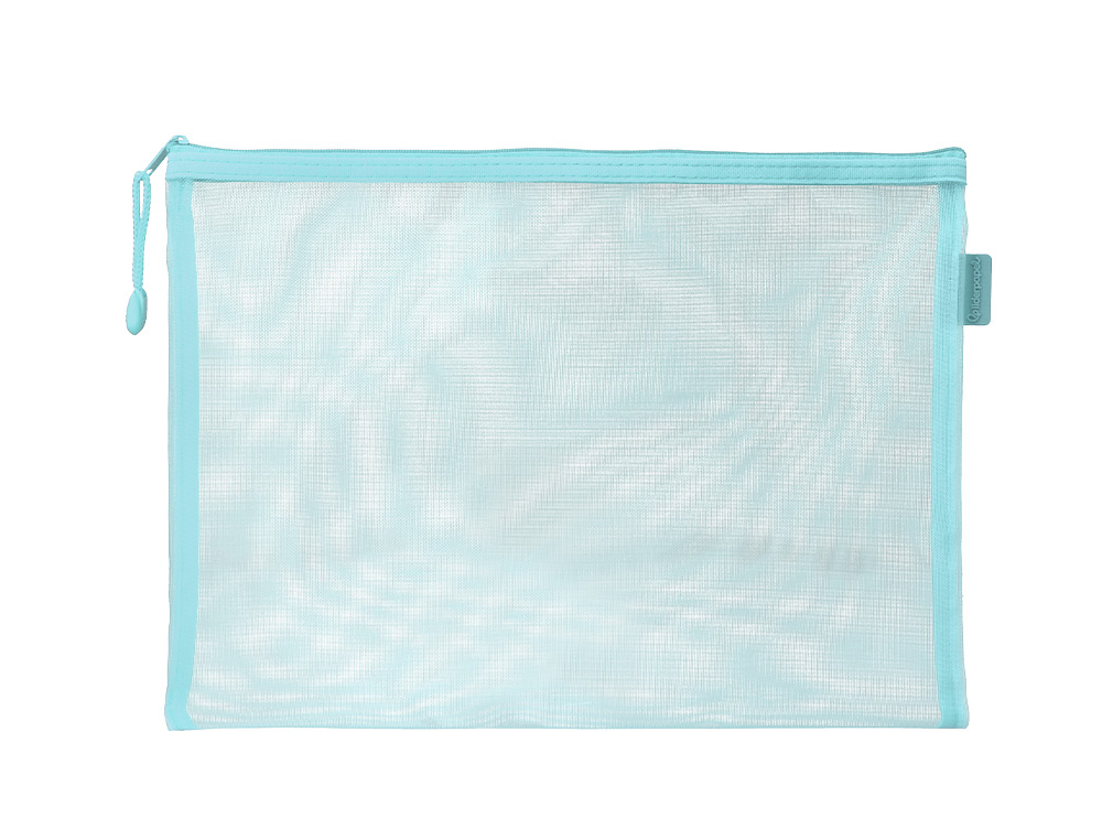 BOLSA COM FECHO DE CORRER LIDERPAPEL POLIESTER TRANSPIRAVEL MULTIUSOS DIN A5 AZUL PASTEL