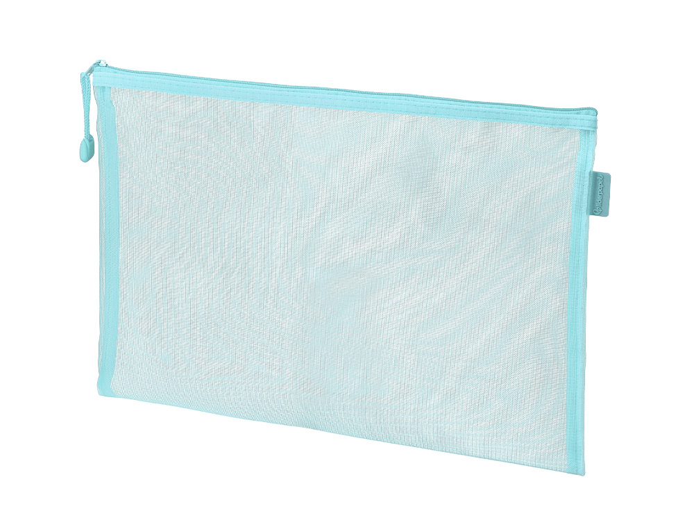 BOLSA COM FECHO DE CORRER LIDERPAPEL POLIESTER TRANSPIRAVEL MULTIUSOS DIN A5 AZUL PASTEL