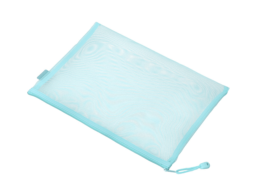 BOLSA COM FECHO DE CORRER LIDERPAPEL POLIESTER TRANSPIRAVEL MULTIUSOS DIN A5 AZUL PASTEL