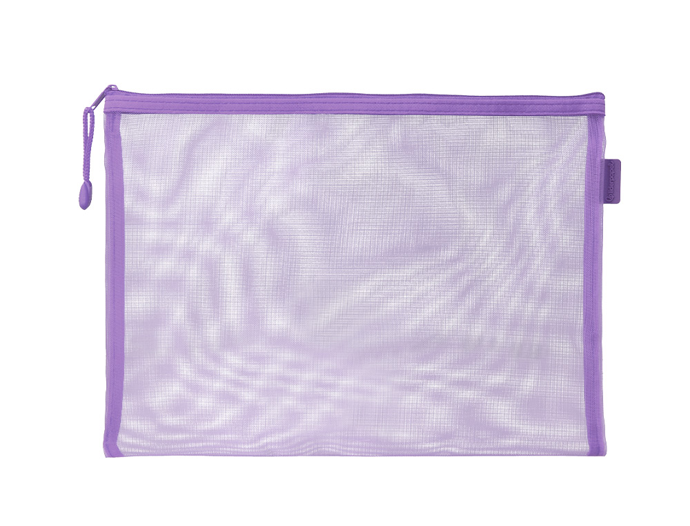 BOLSA COM FECHO DE CORRER LIDERPAPEL POLIESTER TRANSPIRAVEL MULTIUSOS DIN A5 ROXO PASTEL