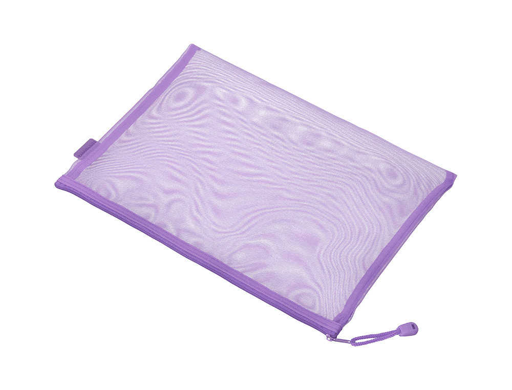 BOLSA COM FECHO DE CORRER LIDERPAPEL POLIESTER TRANSPIRAVEL MULTIUSOS DIN A5 ROXO PASTEL