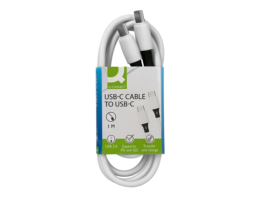 CABO USB-C A USB-C Q-CONNECT PVC COMPRIMENTO 1M BRANCO