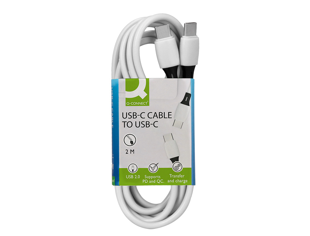 CABO USB-C A USB-C Q-CONNECT PVC COMPRIMENTO 2M BRANCO