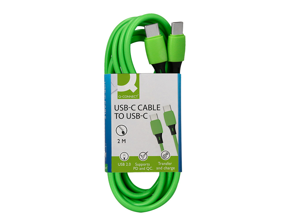 CABO USB-C A USB-C Q-CONNECT PVC COMPRIMENTO 2M VERDE