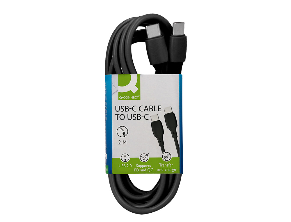 CABO USB-C A USB-C Q-CONNECT PVC COMPRIMENTO 2M PRETO