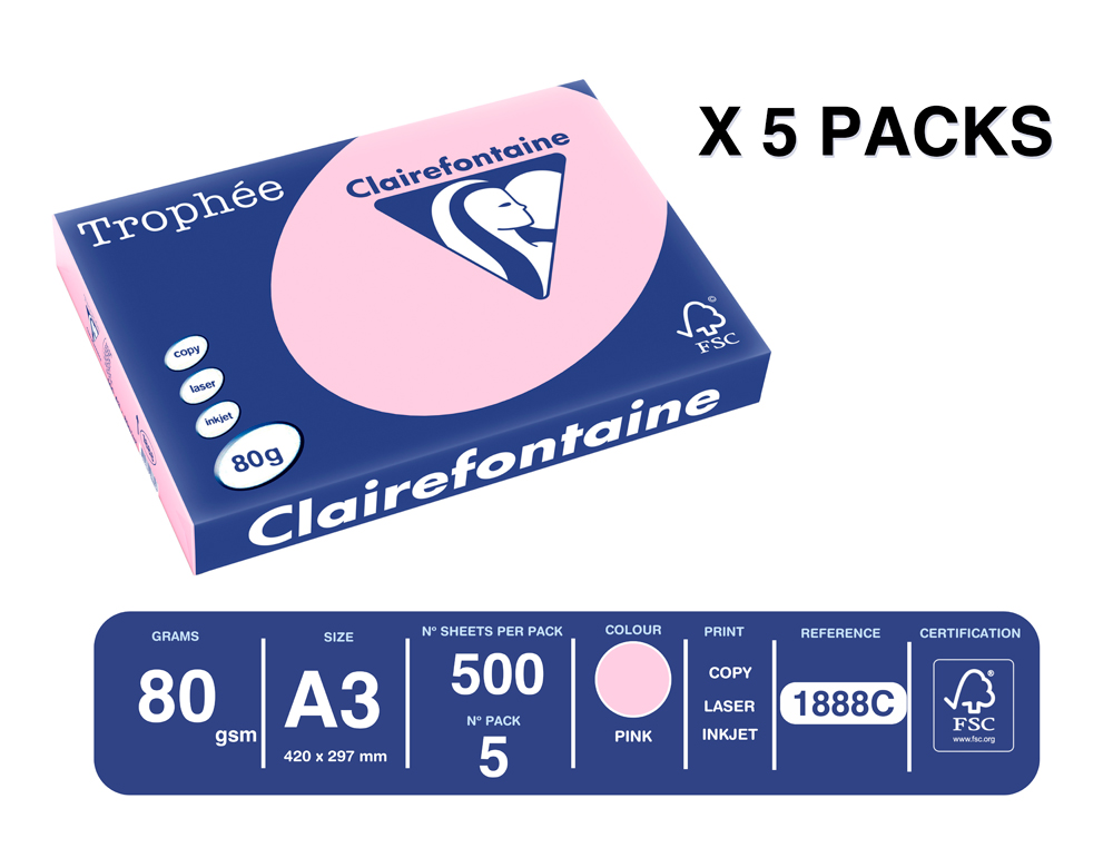 PAPEL COR TROPHEE A3 80 GR ROSA PASTEL EMBALAGEM DE 500 FOLHAS