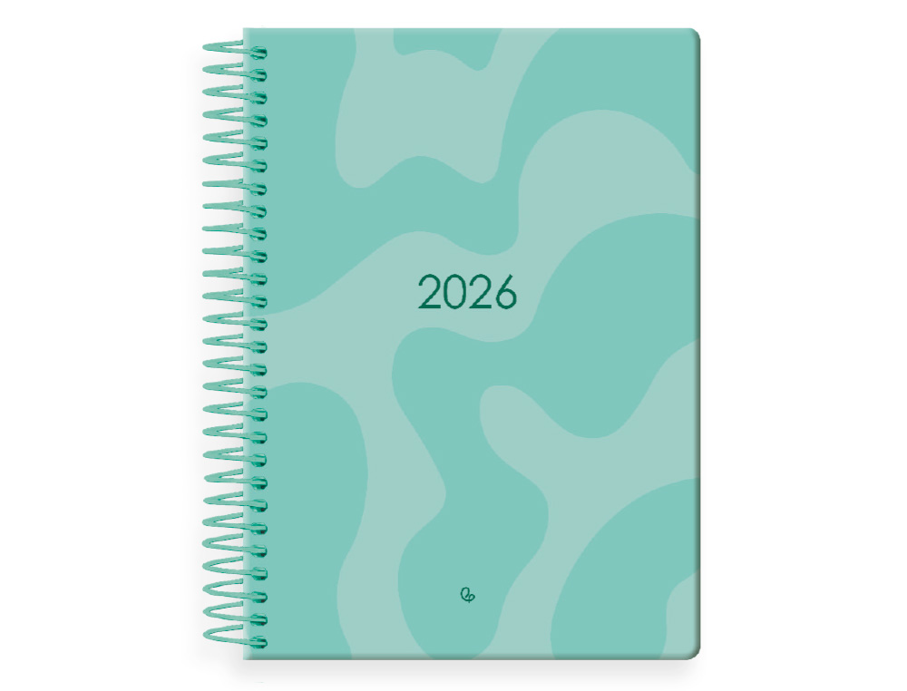 AGENDA ESPIRAL LIDERPAPEL SYROS 15X21 2026 DIA PAGINA TURQUESA PAPEL 60 GR FSC