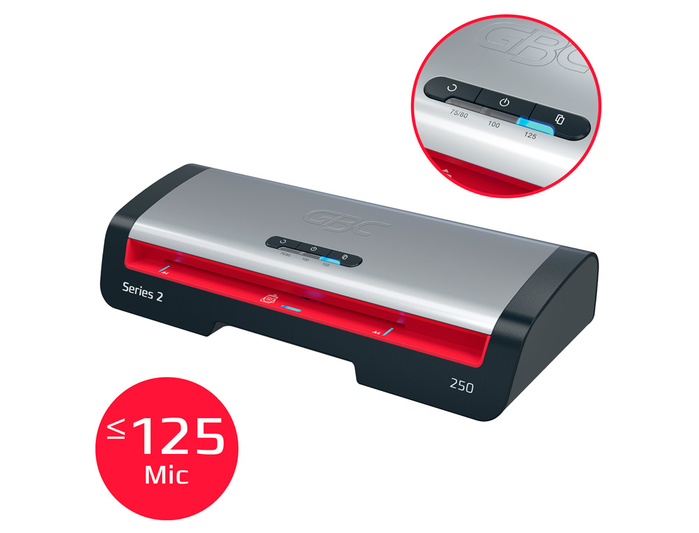PLASTIFICADORA GBC 250 OFFICE DIN A4 APAGAR AUTOMATICO 2 ROLOS AT 125 MICRONS