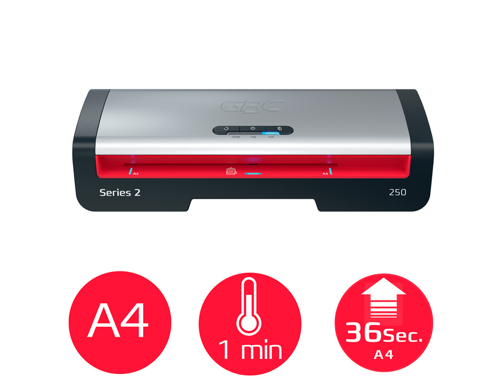 PLASTIFICADORA GBC 250 OFFICE DIN A4 APAGAR AUTOMATICO 2 ROLOS AT 125 MICRONS