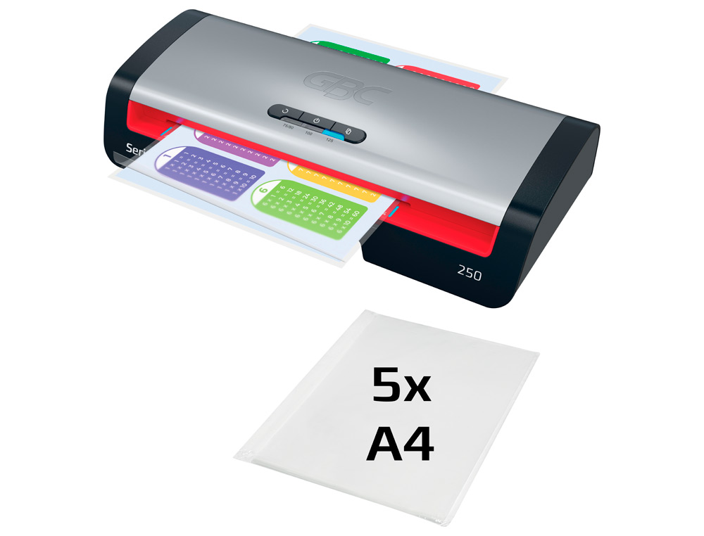 PLASTIFICADORA GBC 250 OFFICE DIN A4 APAGAR AUTOMATICO 2 ROLOS AT 125 MICRONS