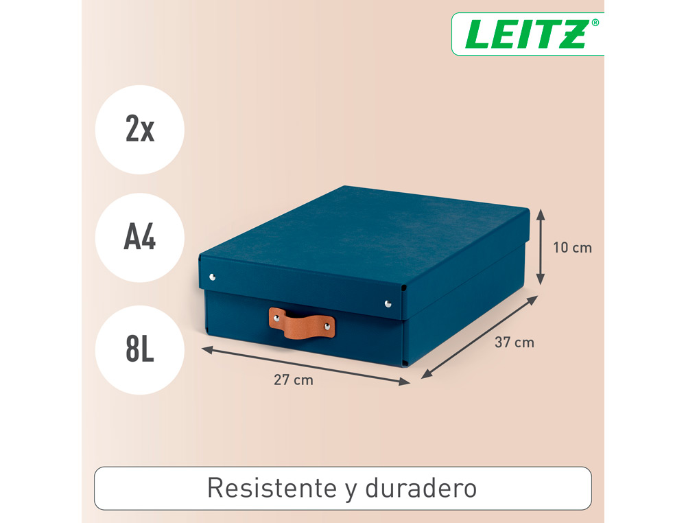 CAIXA DE ARMAZENAGEM LEITZ CARTAO MEDIA BAIXA COM ASA DE IMITACAO DE PELE COR AZUL PACK DE 2 UNIDADES