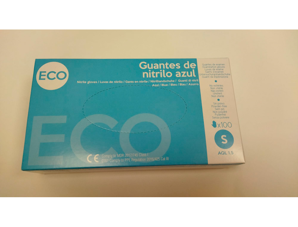 LUVAS DE NITRILO SANYC ECO DESCARTAVEL SEM PO TAMANHO S COR AZUL CAIXA DE 100 UNIDADES