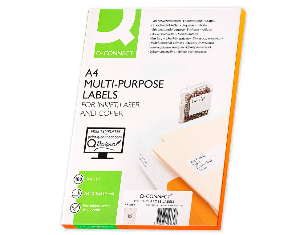 ETIQUETAS ADESIVAS Q-CONNECT DIN A4 99,1 X 33,9 MM