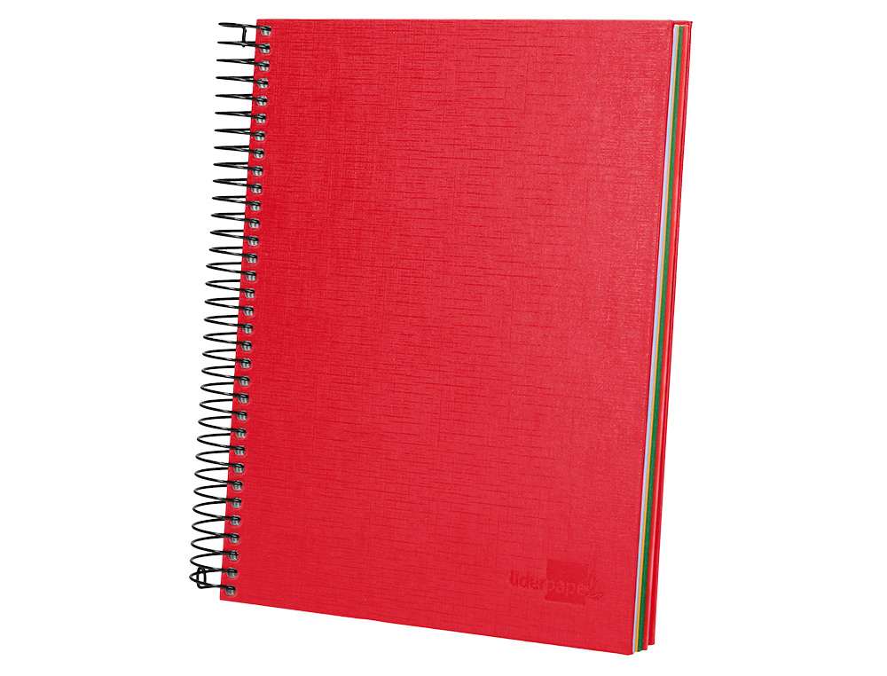 CADERNO ESPIRAL LIDERPAPEL A5 MICRO PAPERCOAT CAPA FORRADA 140 F 75 GR QUADRICULA 5MM 5 BANDAS 6 FUROS VERMELHO