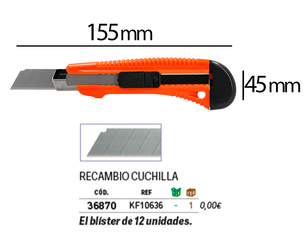 X-ATO Q-CONNECT LARGO DE PLSTICO LAMINA DE ACO 18 MM DE LARGURA COMPRIMENTO 155 MM BLISTER DE 1 UNIDADE