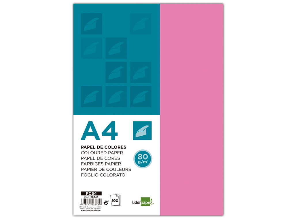 PAPEL DE COR LIDERPAPEL DIN A4 80 GR ROSA EMBALAGEM DE 100 FOLHAS