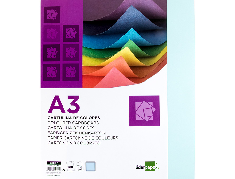 CARTOLINA LIDERPAPEL DIN A3 180 GR CELESTE PACK DE 100 UNIDADES