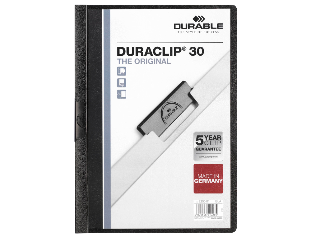 BOLSA DOSSIER DURABLE COM CLIP LATERAL DIN A4 PRETO 30 FOLHAS PRETO