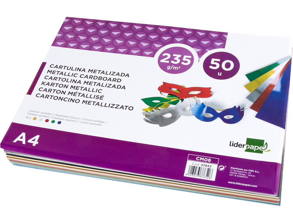 CARTOLINA LIDERPAPEL METALIZADA DIN A4 235 GR CORES SORTIDAS PACK 50 FOLHAS