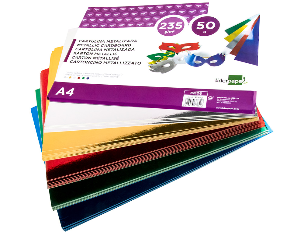 CARTOLINA LIDERPAPEL METALIZADA DIN A4 235 GR CORES SORTIDAS PACK 50 FOLHAS