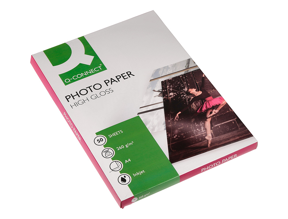 PAPEL FOTOGRAFIA Q-CONNECT GLOSSY TINTEIRO DIN A4 260 GR CAIXA DE 50 FOLHAS