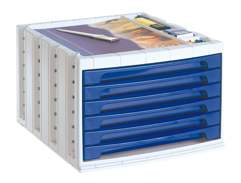 BLOCO CLASSIFICADOR DE SECRETARIA ARCHIVO 2000 305X370X215 MM BANDEJA SUPERIOR 6 GAVETAS AZUL OPACO