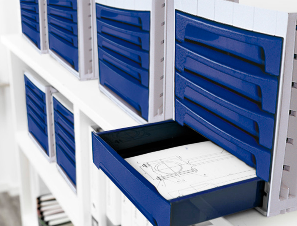 BLOCO CLASSIFICADOR DE SECRETARIA ARCHIVO 2000 305X370X215 MM BANDEJA SUPERIOR 6 GAVETAS AZUL OPACO