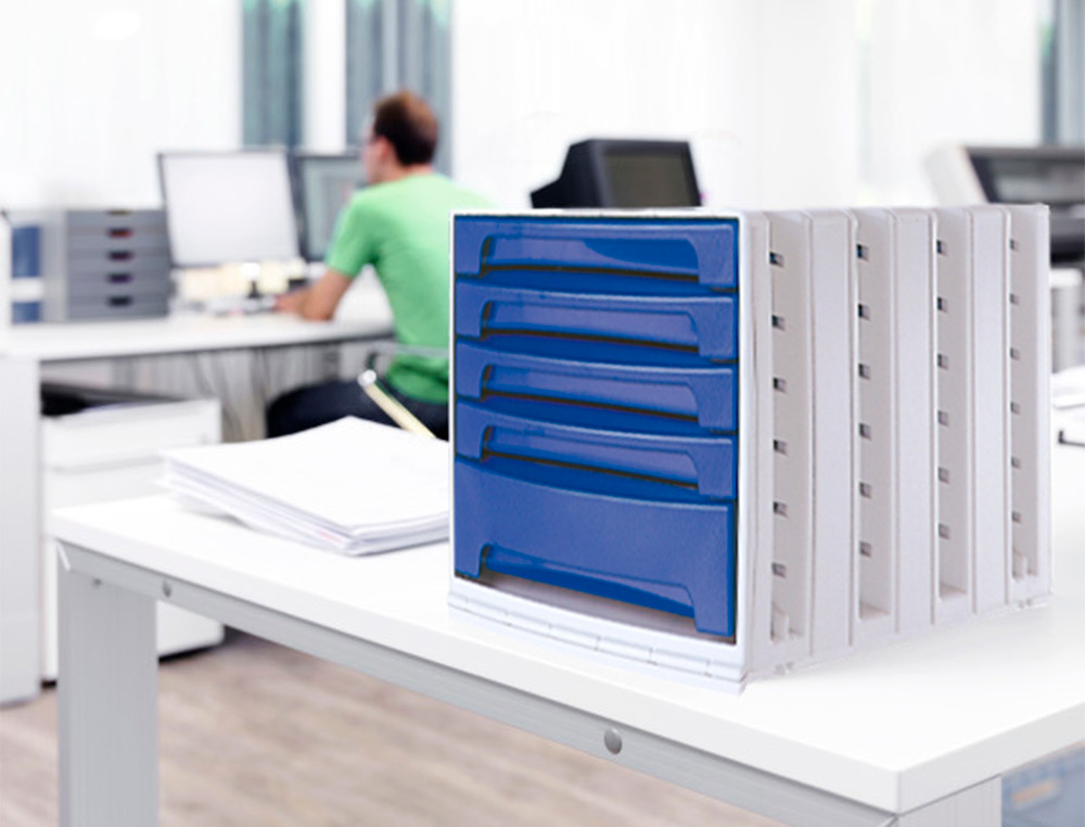 BLOCO CLASSIFICADOR DE SECRETARIA ARCHIVO 2000 305X370X215 MM BANDEJA SUPERIOR 6 GAVETAS AZUL OPACO