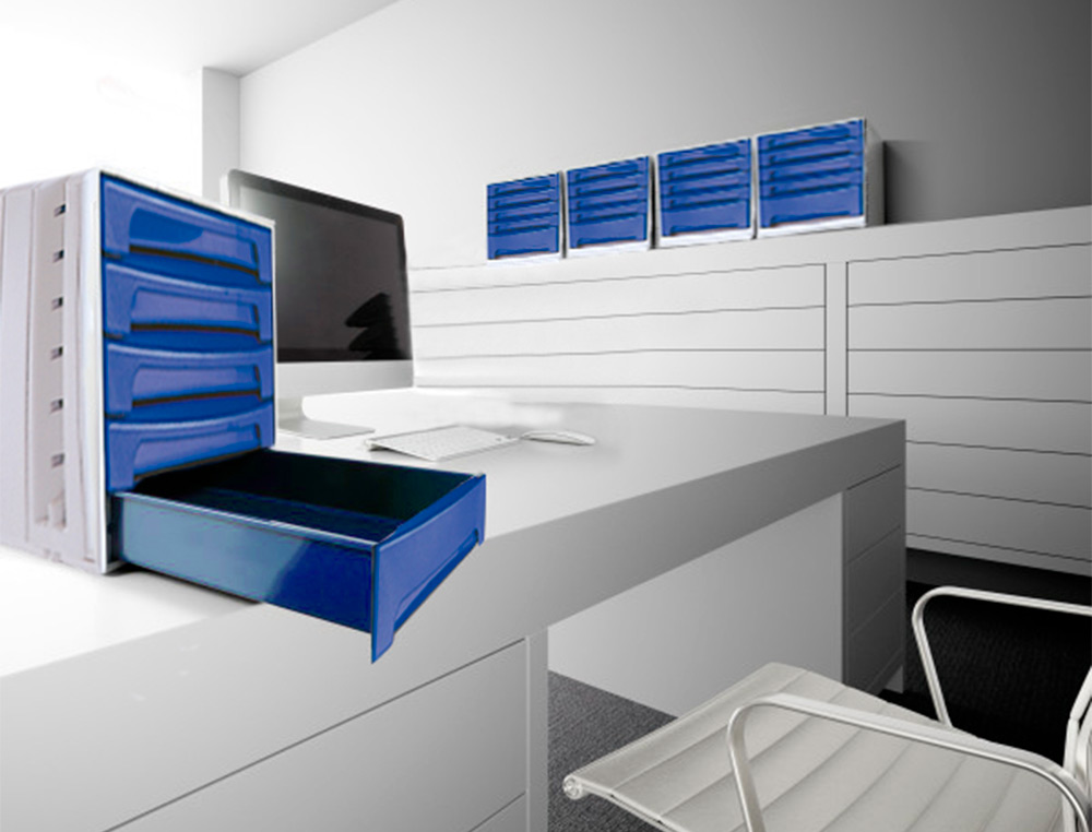 BLOCO CLASSIFICADOR DE SECRETARIA ARCHIVO 2000 305X370X215 MM BANDEJA SUPERIOR 6 GAVETAS AZUL OPACO