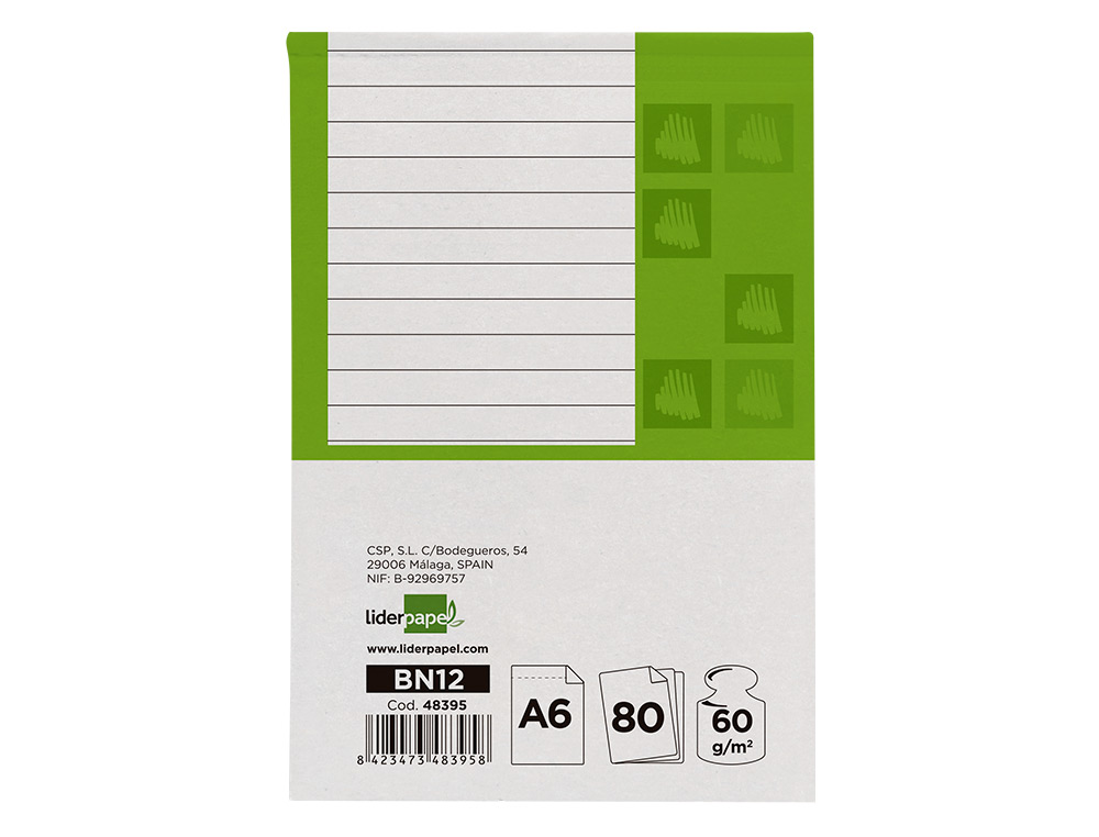 BLOCO DE APONTAMENTOS LIDERPAPEL DIN A6 80 F PAUTADO