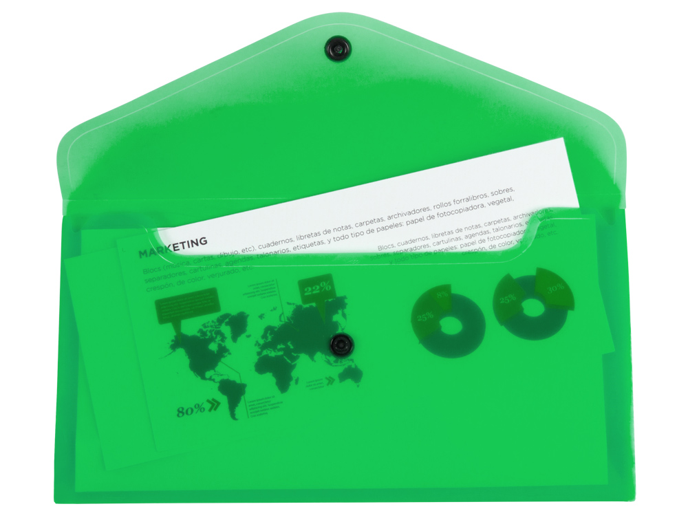 BOLSA PORTA DOCUMENTOS LIDERPAPEL COM MOLA FORMATO 26X14 CM COR VERDE