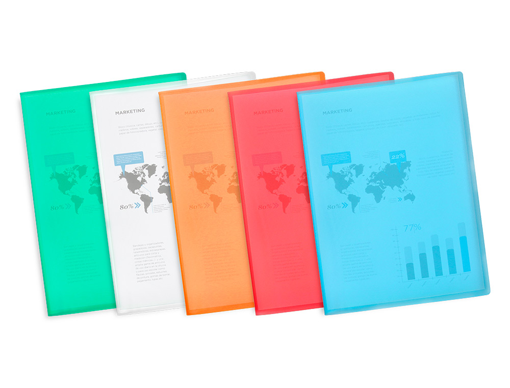CAPA CATALOGO LIDERPAPEL 40 BOLSAS POLIPROPILENO DIN A4 TRASLUCIDA LARANJA FROSTY