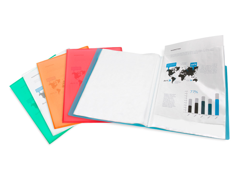 CAPA CATALOGO LIDERPAPEL 40 BOLSAS POLIPROPILENO DIN A4 TRASLUCIDA LARANJA FROSTY