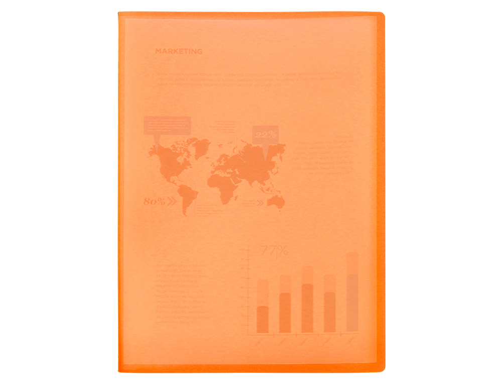 CAPA CATALOGO LIDERPAPEL 40 BOLSAS POLIPROPILENO DIN A4 TRASLUCIDA LARANJA FROSTY