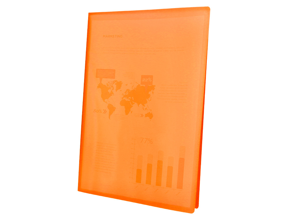 CAPA CATALOGO LIDERPAPEL 40 BOLSAS POLIPROPILENO DIN A4 TRASLUCIDA LARANJA FROSTY