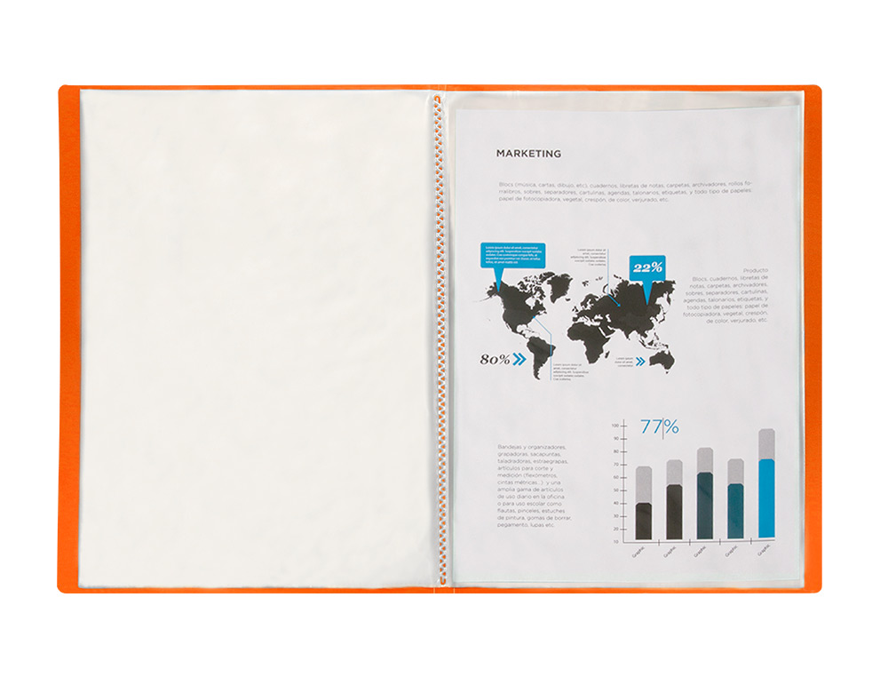 CAPA CATALOGO LIDERPAPEL 40 BOLSAS POLIPROPILENO DIN A4 TRASLUCIDA LARANJA FROSTY