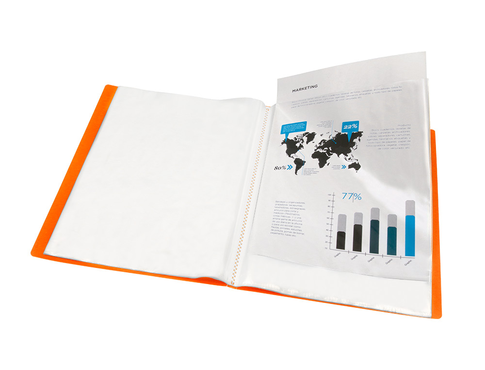 CAPA CATALOGO LIDERPAPEL 40 BOLSAS POLIPROPILENO DIN A4 TRASLUCIDA LARANJA FROSTY