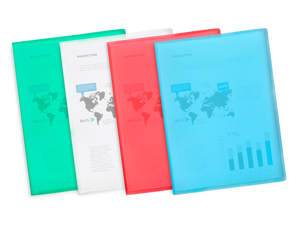 CAPA CATALOGO LIDERPAPEL 60 BOLSAS POLIPROPILENO DIN A4 TRASLUCIDA AZUL FROSTY