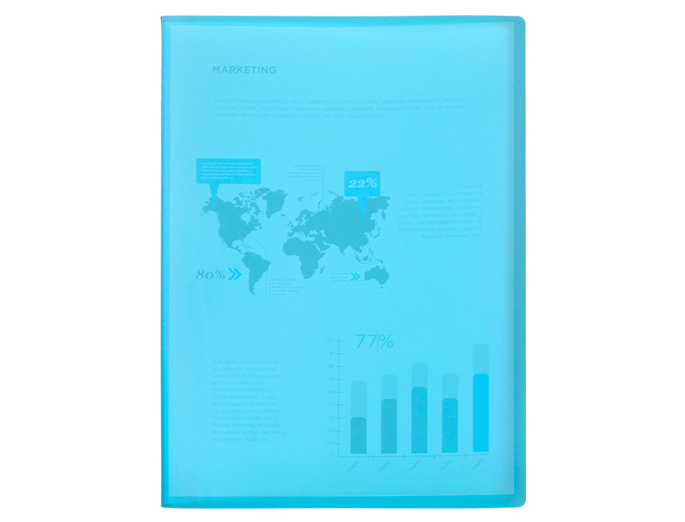 CAPA CATALOGO LIDERPAPEL 60 BOLSAS POLIPROPILENO DIN A4 TRASLUCIDA AZUL FROSTY