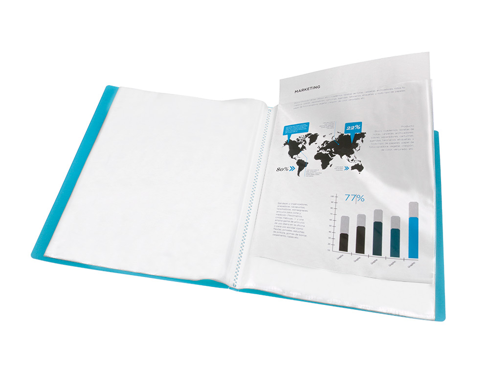 CAPA CATALOGO LIDERPAPEL 60 BOLSAS POLIPROPILENO DIN A4 TRASLUCIDA AZUL FROSTY
