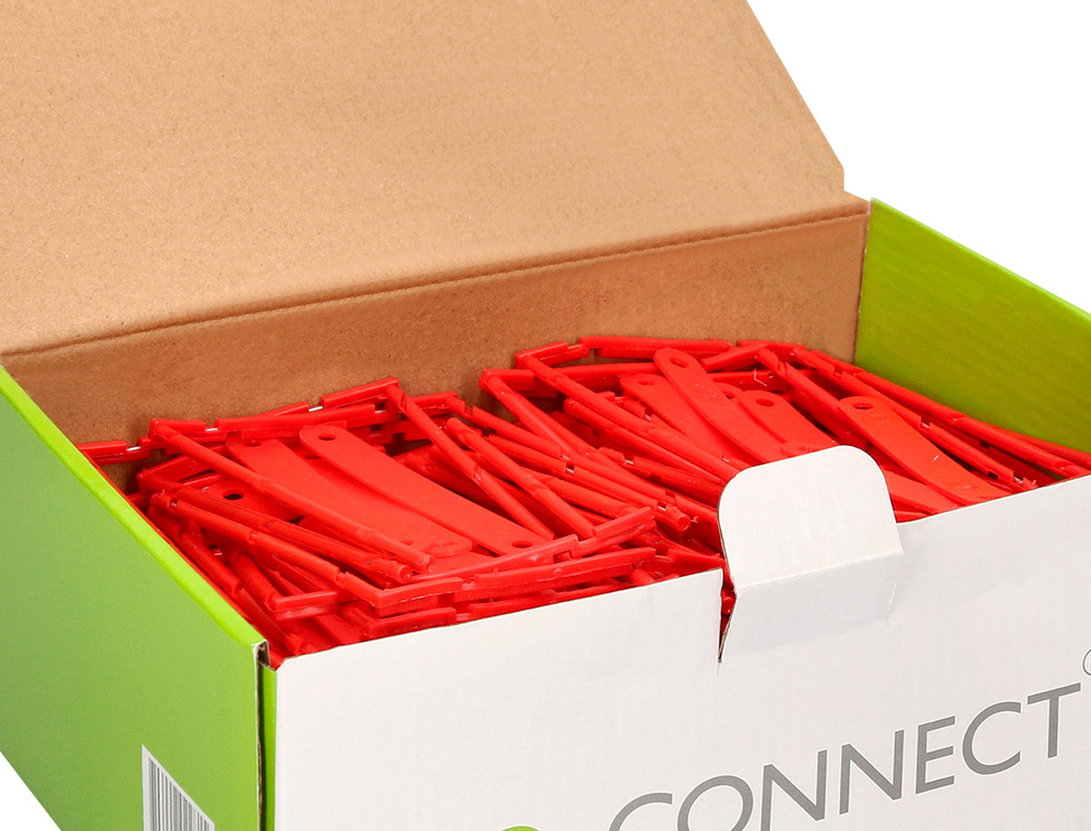 ENCADERNADOR FASTENER Q-CONNECT PLASTICO D-CLIPS COR VERMELHO CAIXA DE 100 UNIDADES