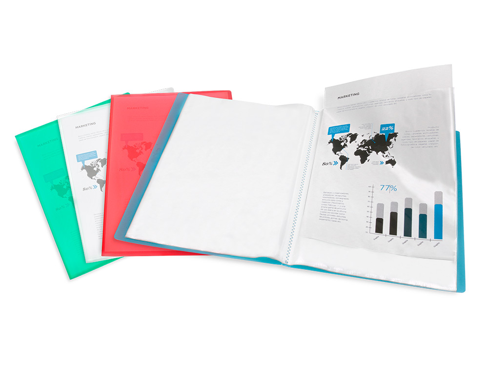 CAPA CATALOGO LIDERPAPEL 10 BOLSAS POLIPROPILENO DIN A4 AZUL
