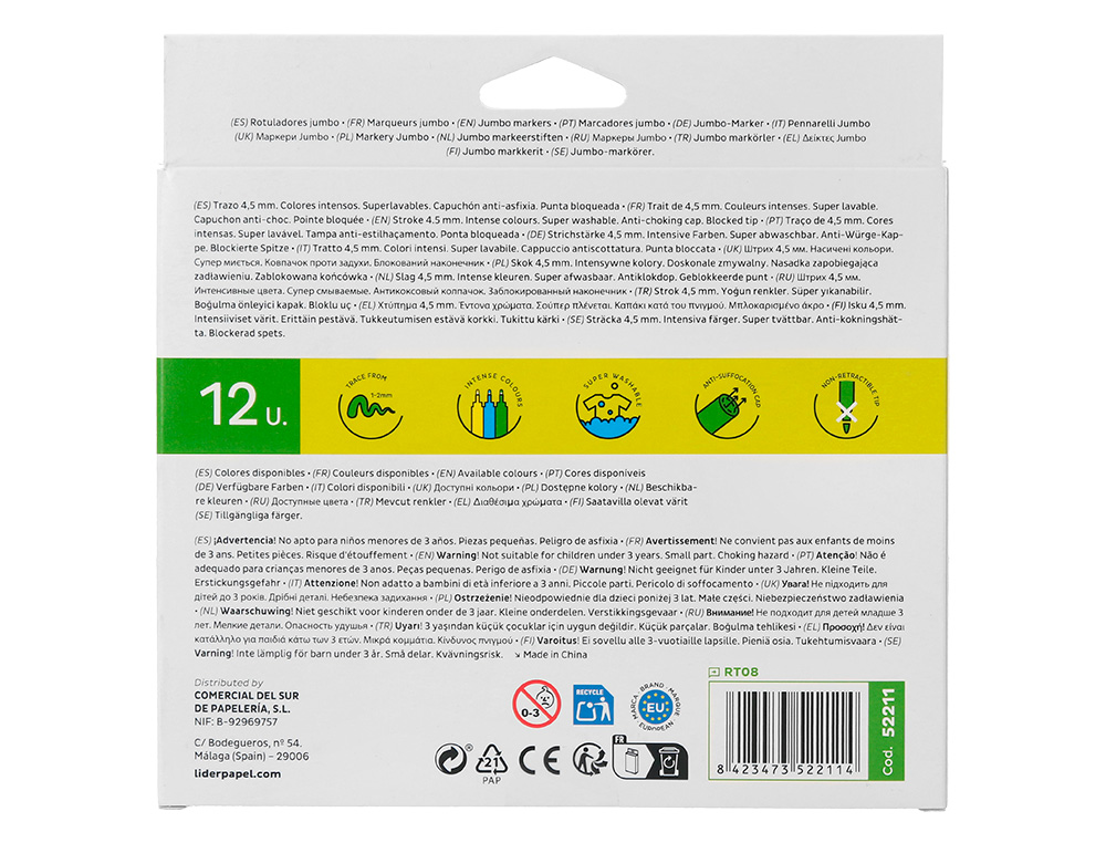 MARCADOR LIDERPAPEL FELTRO JUMBO CAIXA 12 CORES