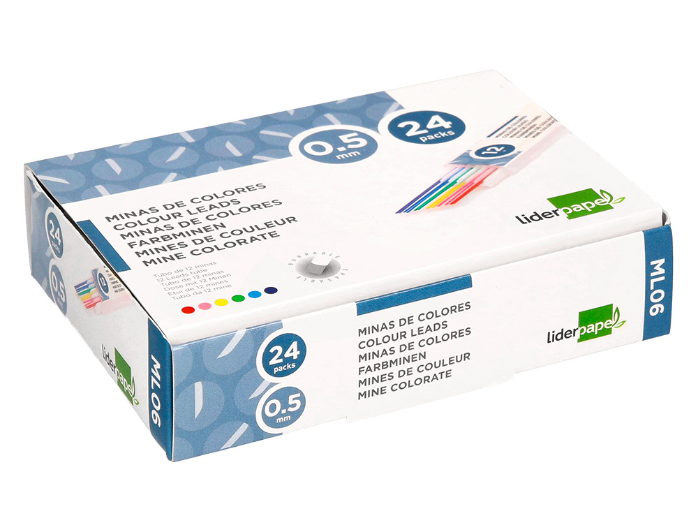 MINAS LIDERPAPEL CORES SORTIDAS DE 0.5 MM ESTOJO DE 12 MINAS