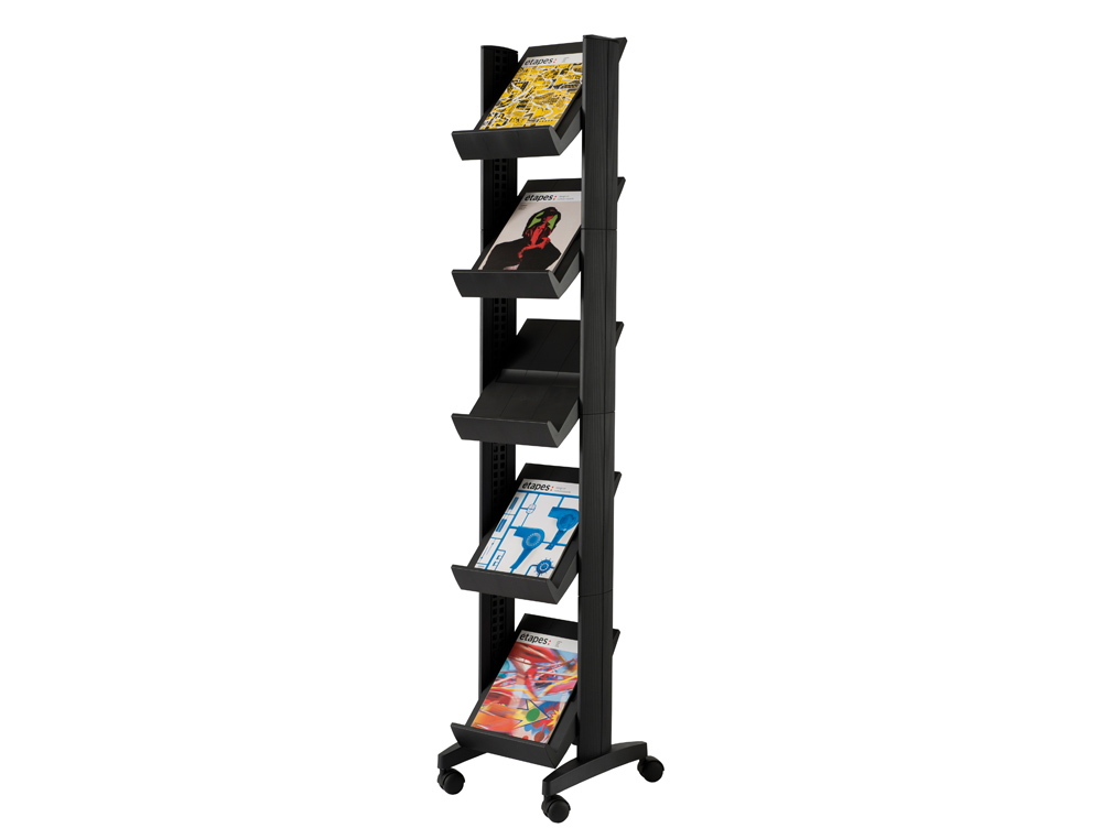 EXPOSITOR PAPERFLOW DE SOLO MOVEL 5 ESTANTES DE 275X327MM COR PRETO FORMATO DO EXPOSITOR 350X1675X385 MM